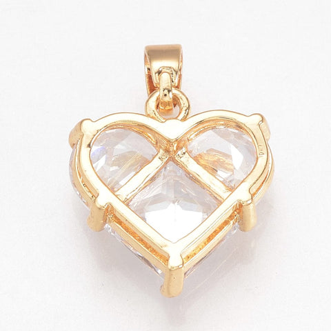 Brass Cubic Zirconia Heart, Golden, 15x14mm Brass Cubic Zirconia Heart, Golden, 15x14mm