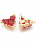 RED Brass Cubic Zirconia, Real 18K Gold Plated, Heart, 9.5x12mm Brass Cubic Zirconia, Real 18K Gold Plated, Heart, 9.5x12mm