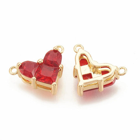 RED Brass Cubic Zirconia, Real 18K Gold Plated, Heart, 9.5x12mm Brass Cubic Zirconia, Real 18K Gold Plated, Heart, 9.5x12mm