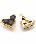 BLACK Brass Cubic Zirconia, Real 18K Gold Plated, Heart, 9.5x12mm Brass Cubic Zirconia, Real 18K Gold Plated, Heart, 9.5x12mm