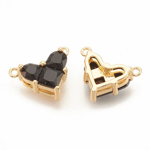 BLACK Brass Cubic Zirconia, Real 18K Gold Plated, Heart, 9.5x12mm Brass Cubic Zirconia, Real 18K Gold Plated, Heart, 9.5x12mm