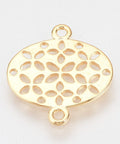 Brass Links, Real Gold Plated, Hollow Oval, Golden Size: about 19.5mm (LG5244) Brass Links, Real Gold Plated, Hollow Oval, Golden Size: about 19.5mm long, 17mm wide, 1mm thick, hole: 1.5mm.