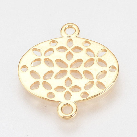 Brass Links, Real Gold Plated, Hollow Oval, Golden Size: about 19.5mm (LG5244) Brass Links, Real Gold Plated, Hollow Oval, Golden Size: about 19.5mm long, 17mm wide, 1mm thick, hole: 1.5mm.