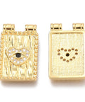 Brass Micro Pave Clear & Black Cubic Zirconia  Rectangle with Heart & Eye, 20x12.8mm Brass Micro Pave Clear & Black Cubic Zirconia  Rectangle with Heart & Eye, 20x12.8mm