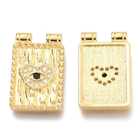 Brass Micro Pave Clear & Black Cubic Zirconia  Rectangle with Heart & Eye, 20x12.8mm Brass Micro Pave Clear & Black Cubic Zirconia  Rectangle with Heart & Eye, 20x12.8mm