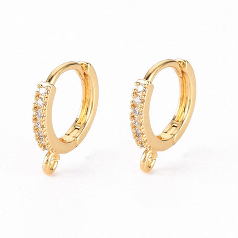 Brass Micro Pave Clear Cubic Zirconia Hoop Earring, 18K Gold Plated, 14x13x2mm Brass Micro Pave Clear Cubic Zirconia Hoop Earring, 18K Gold Plated, 14x13x2mm