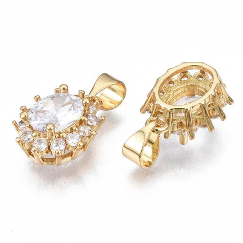 CLEAR Brass Micro Pave Cubic Zirconia Charms, 14x11.5mm Brass CZ Charms 14x11.5mm | Micro Pave Cubic Zirconia