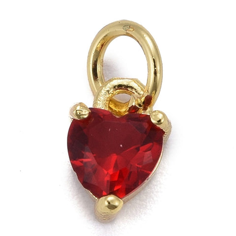 Brass Micro Pave Cubic Zirconia Heart, Red Brass Micro Pave Cubic Zirconia Heart, Red