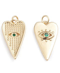GOLD / GREEN (GQH8018-01A) Brass Micro Pave Cubic Zirconia Heart with Evil Eye,13.5x24.5mm Brass Micro Pave Cubic Zirconia Heart with Evil Eye,13.5x24.5mm