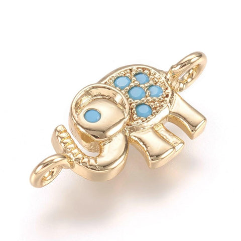 Brass Micro Pave Cubic Zirconia ,Real Gold-Plated, Elephant 15mm Brass Micro Pave Cubic Zirconia Links, Real Gold-Filled, Elephant Size: about 15mm wide, 7mm long, 2mm thick, hole: 1mm.