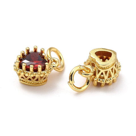 GOLD PLATED / RED Brass Micro Pave Mixed Color Cubic Zirconia, 9mm Brass Micro Pave Mixed Color Cubic Zirconia, 9mm
