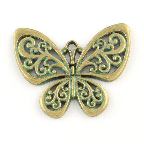(BT6136) Butterfly Zinc Alloy Pendants,  Antique Bronze & Green Patina Size: about 47mm  (2 PCS)long Butterfly Zinc Alloy Pendants, Lead Free & Nickel Free, Antique Bronze & Green Patina Size: about 47mm long, 55.5mm wide, 3mm thick, hole: 3.5mm.