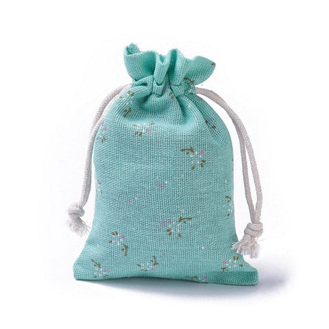 TURQUOISE WITH FLOWERS Burlap Packing Pouches, Drawstring Bags, Rectangle Burlap Packing Pouches, Drawstring Bags, Rectangle with Flower Pattern, Medium Turquoise Size: about 10~10.2cm wide, 14.3~14.6cm long, 0.5cm thick.