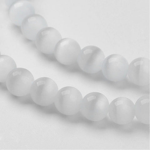 Cat Eye Beads, White, 8mm Cat Eye Beads, White, 8mm
