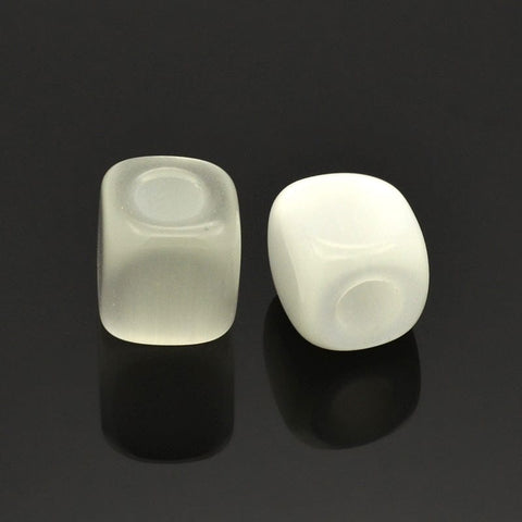 (CB6825A) WHITE (CB6825X) Cube Cat Eye Beads, Large Hole, White 13mm H:6mm. (2 PCS) (CB6825X) Cube Cat Eye Beads, Large Hole, White 13mm H:6mm. (2 PCS)