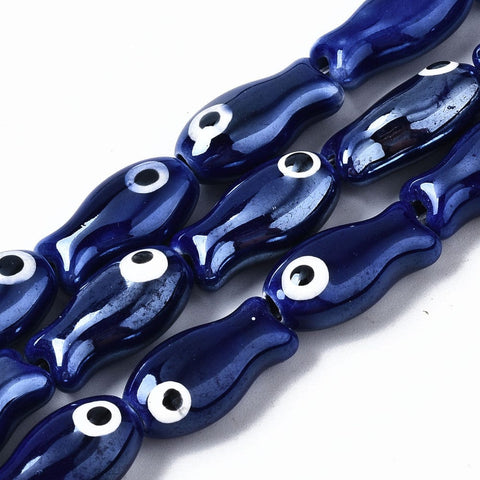 BLUE Ceramic Fish Beads, Glazed Porcelain, 19mm Ceramic Fish Beads, Glazed Porcelain, 19mm