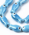 DODGER BLUE Ceramic Fish Beads, Glazed Porcelain, 19mm Ceramic Fish Beads, Glazed Porcelain, 19mm