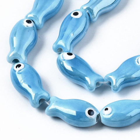 DODGER BLUE Ceramic Fish Beads, Glazed Porcelain, 19mm Ceramic Fish Beads, Glazed Porcelain, 19mm