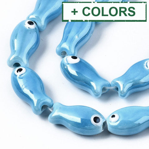 Ceramic Fish Beads, Glazed Porcelain, 19mm Ceramic Fish Beads, Glazed Porcelain, 19mm