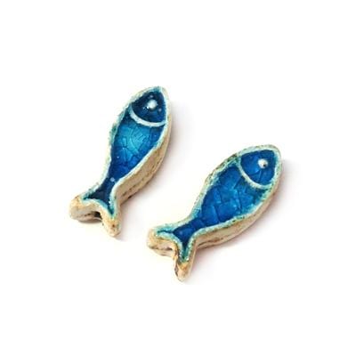 Ceramic Stonewashed Fish Charm with Enamel, 24x9mm Ceramic Stonewashed Fish Charm with Enamel, 24x9mm