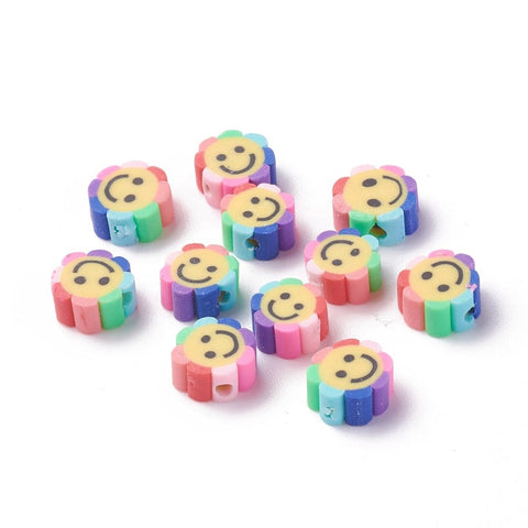 (CF7481-15) Handmade Polymer Clay Beads, Flower with Smile Face, Colorful 9~10.5mm (20 pcs) (CF7481-15) Handmade Polymer Clay Beads, Flower with Smile Face, Colorful 9~10.5mm (20 pcs)