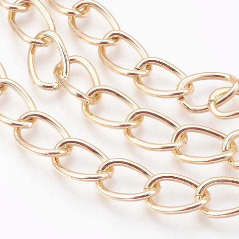 (CH117) Decorative Chain Aluminium Twisted Chains Curb Chains, Golden  15MM (2 METS) Decorative Chain Aluminium Twisted Chains Curb Chains, Golden  Size: about 10mm wide, 15mm long, 2mm thick.