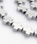 (CH2095) Hematite Cross Beads Platinum Plated 8mm wide (10 PCS) Grade A Electroplate Non-magnetic Synthetic Hematite Cross Beads Strands, Platinum Plated Size: about 8mm wide, 8mm long, hole: 1mm