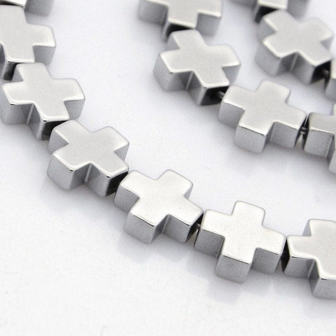 (CH2095) Hematite Cross Beads Platinum Plated 8mm wide (10 PCS) Grade A Electroplate Non-magnetic Synthetic Hematite Cross Beads Strands, Platinum Plated Size: about 8mm wide, 8mm long, hole: 1mm