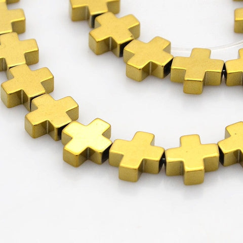 (CH2096) Hematite Cross Golden 8X8MM (10 PCS) (CH2096) Hematite Cross Golden 8X8MM (10 PCS)