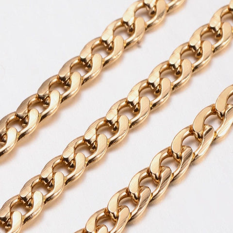 (CH880) Aluminium Twisted Chains Curb Chains, Gold 9MM (2 METS) Aluminium Twisted Chains Curb Chains, Lead Free and Nickel Free, Oxidated in Gold Size: about Chain: 9mm long, 5mm wide, 1.5mm thick