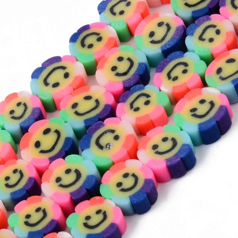 (CL7412-3) Handmade Polymer Clay Beads  Flower with Smiling Face, 9~10mm (20 PCS) (CL7412-3) Handmade Polymer Clay Beads  Flower with Smiling Face, 9~10mm (20 PCS)