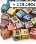 (CP6646X) Handmade Porcelain Beads, Fancy Antique Glazed Style, Cube, Mixed Color Size: about 10MM, Hole 4mm (6 PCS) (CP6646X) Handmade Porcelain Beads, Fancy Antique Glazed Style, Cube, Mixed Color Size: about 10MM, Hole 4mm (6 PCS)