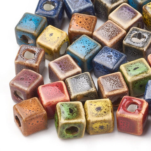 (CP6646A) MIX COLORS (CP6646X) Handmade Porcelain Beads, Fancy Antique Glazed Style, Cube, Mixed Color Size: about 10MM, Hole 4mm (6 PCS) (CP6646X) Handmade Porcelain Beads, Fancy Antique Glazed Style, Cube, Mixed Color Size: about 10MM, Hole 4mm (6 PCS)