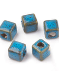 (CP6646B) DEEP SKY BLUE (CP6646X) Handmade Porcelain Beads, Fancy Antique Glazed Style, Cube, Mixed Color Size: about 10MM, Hole 4mm (6 PCS) (CP6646X) Handmade Porcelain Beads, Fancy Antique Glazed Style, Cube, Mixed Color Size: about 10MM, Hole 4mm (6 PCS)