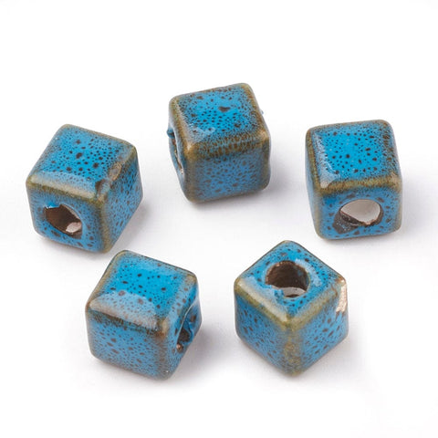 (CP6646B) DEEP SKY BLUE (CP6646X) Handmade Porcelain Beads, Fancy Antique Glazed Style, Cube, Mixed Color Size: about 10MM, Hole 4mm (6 PCS) (CP6646X) Handmade Porcelain Beads, Fancy Antique Glazed Style, Cube, Mixed Color Size: about 10MM, Hole 4mm (6 PCS)