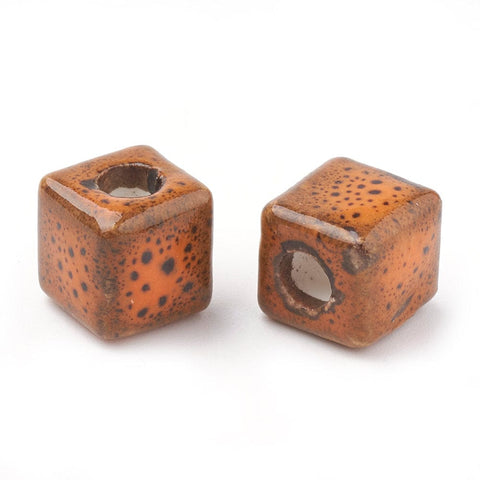 (CP6646C) DARK ORANGE (CP6646X) Handmade Porcelain Beads, Fancy Antique Glazed Style, Cube, Mixed Color Size: about 10MM, Hole 4mm (6 PCS) (CP6646X) Handmade Porcelain Beads, Fancy Antique Glazed Style, Cube, Mixed Color Size: about 10MM, Hole 4mm (6 PCS)