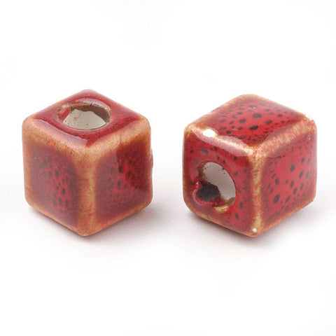 (CP6646D) RED (CP6646X) Handmade Porcelain Beads, Fancy Antique Glazed Style, Cube, Mixed Color Size: about 10MM, Hole 4mm (6 PCS) (CP6646X) Handmade Porcelain Beads, Fancy Antique Glazed Style, Cube, Mixed Color Size: about 10MM, Hole 4mm (6 PCS)