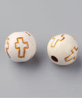 (CR5147) Plating Acrylic Beads, Golden Metal Enlaced, Round with Cross, Beige (100 PCS) Plating Acrylic Beads, Golden Metal Enlaced, Round with Cross, Beige Size: about 8mm in diameter, hole: 2mm
