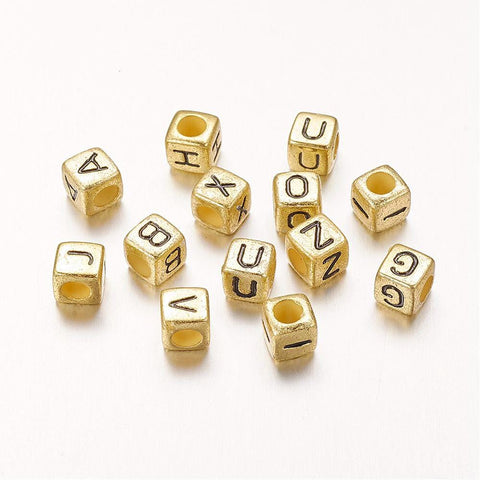 Cube Acrylic Beads, Golden, (choose letters)  about 6mm in diameter, hole: 3mm Cube Acrylic Beads, Golden, (choose letters)  about 6mm in diameter, hole: 3mm