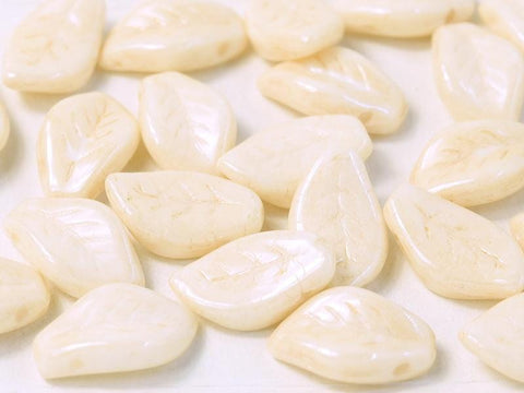 (LE14-03000-14413) CHALK WHITE CHAMPAGNE LUSTER CZECH GLASS LEAVES 9 X 14 MM CZECH GLASS LEAVES 9 X 14 MM