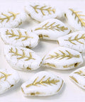(LE14-03000-54202) CHALK WHITE 54202 CZECH GLASS LEAVES 9 X 14 MM CZECH GLASS LEAVES 9 X 14 MM