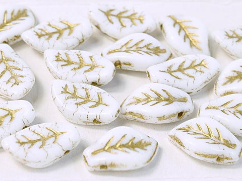 (LE14-03000-54202) CHALK WHITE 54202 CZECH GLASS LEAVES 9 X 14 MM CZECH GLASS LEAVES 9 X 14 MM