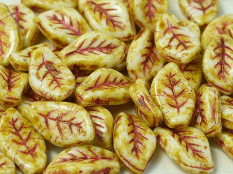 (LE14-03000-96835) CHALK WHITE 96835 CZECH GLASS LEAVES 9 X 14 MM CZECH GLASS LEAVES 9 X 14 MM