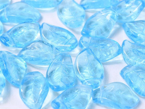 (LE14-60020) AQUA CZECH GLASS LEAVES 9 X 14 MM CZECH GLASS LEAVES 9 X 14 MM
