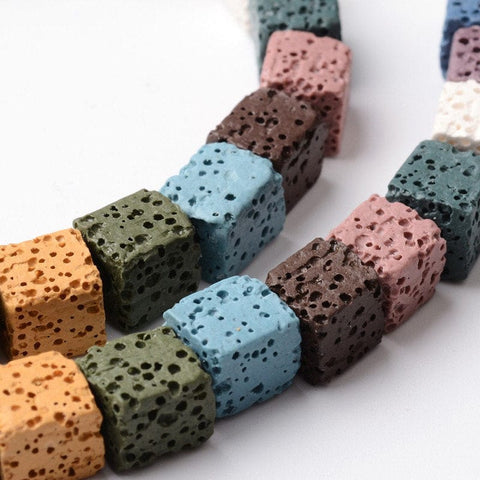 MIXED Dyed & Natural Lava Bead Strands, Cube, Mixed Color Size: about 8~9mm wide Dyed & Natural Lava Bead Strands, Cube, Mixed Color Size: about 8~9mm wide, 8~9mm long, 8~9mm thick, hole: 1mm, about 43pcs/strand,