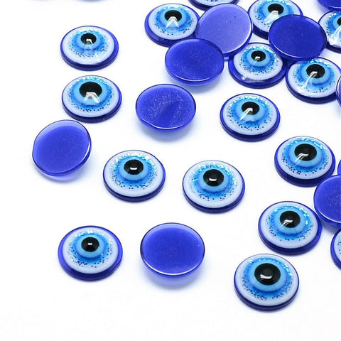 (EE4430-X) Glitter Resin Evil Eye Half round (+/- 50 pieces) Glitter Powder Resin Evil Eye Cabochons,