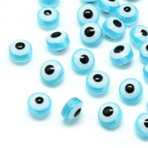 (EE4445) Resin Beads, Flat Round, Evil Eye, LightSkyBlue Size: about 7.5~8mm in diameter Resin Beads, Flat Round, Evil Eye, LightSkyBlue Size: about 7.5~8mm in diameter, 5~6mm thick, hole: 1.8~2mm.