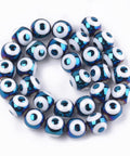 (EE6406A) Electroplate Glass Beads Strands, SteelBlue 10mm in diameter, 9.5~10mm in thick, (10 PCS) Electroplate Glass Beads Strands, Round with Evil Eye Pattern, SteelBlue Size: about 10mm in diameter, 9.5~10mm in thick, hole: 1.2mm; about 30pcs/strand, 11.2".