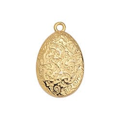 24KT GOLD PLATED Egg shape motif with relief pattern pendant 14x22mm Egg shape motif with relief pattern pendant