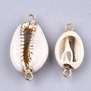 Electroplate Cowrie Shell Links, with Iron Findings, Golden, about 21~27mm long, Electroplate Cowrie Shell Links, with Iron Findings, Golden, Seashell Size: about 21~27mm long, 10~14mm wide, 6mm wide, hole: 1.5mm.